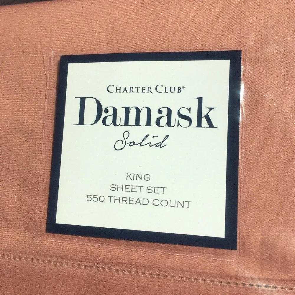 brand new BAKED CLAY Charter Club Damask Solid 550 TC 100% Cotton KING Sheet Set